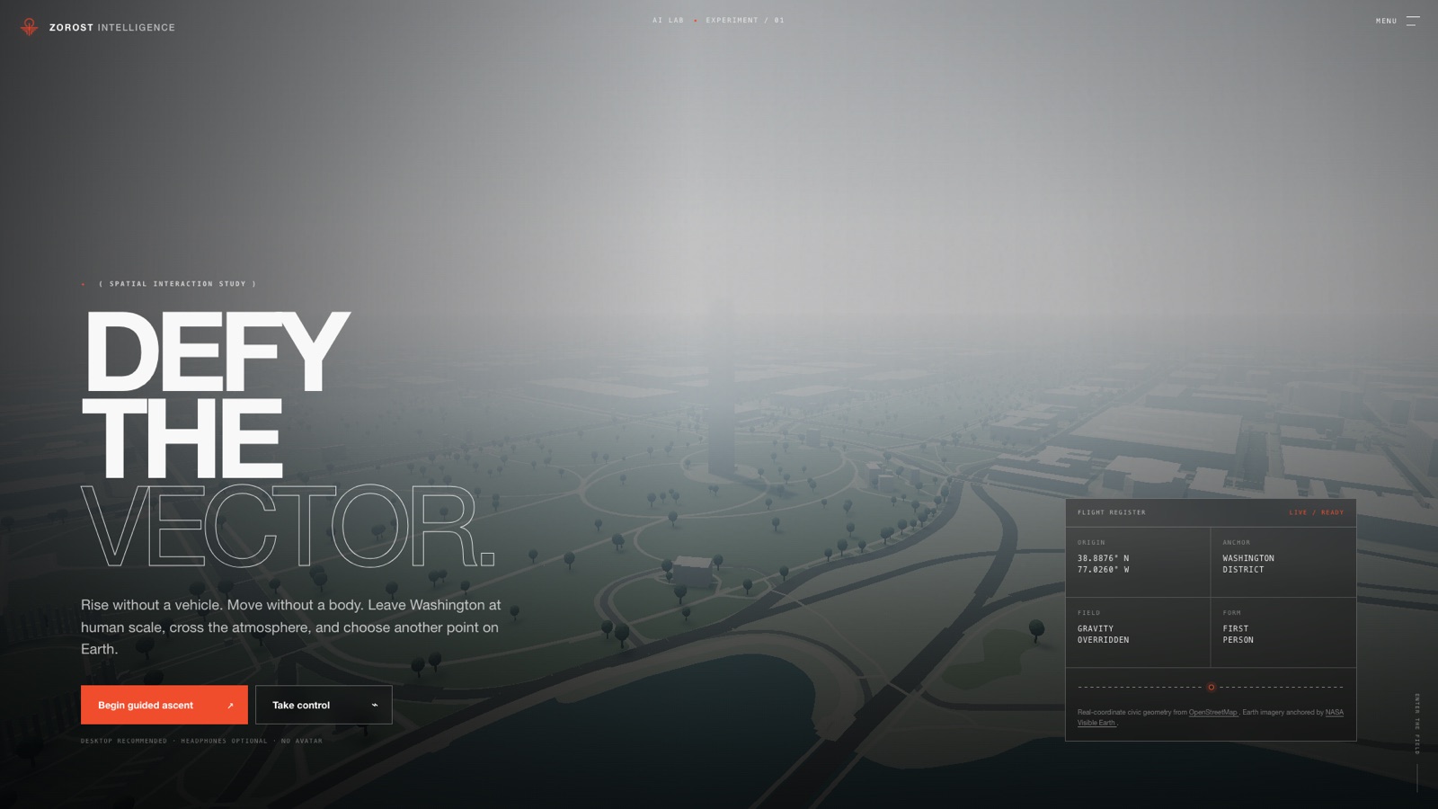 Defy the Vector at ground level in the Washington field, with the flight register panel open